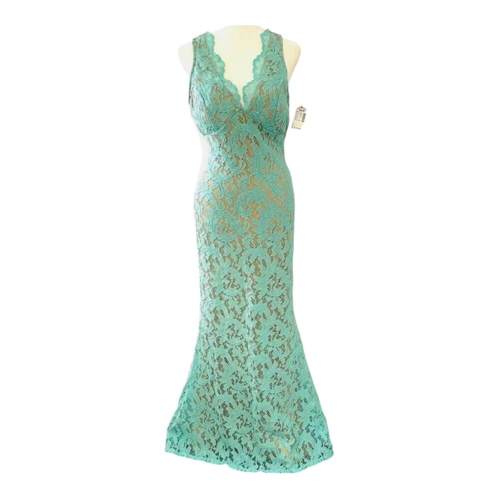 Deb Prom‎ Maxi Dress Size 1  Sleeveless Lace Bodycon Lined Formal Mint  Fairy